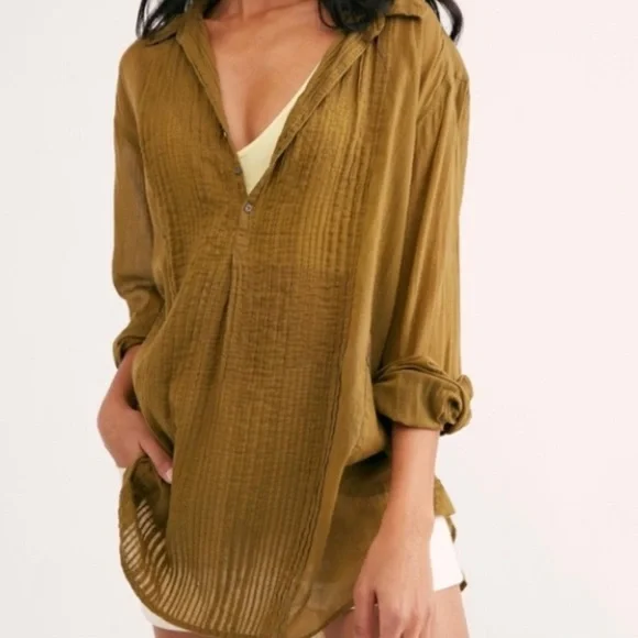 Free People Blouse Womens XS FP One Waverly Sheer Boho Hippie Long Sleeve Tunic - Picture 1 of 10